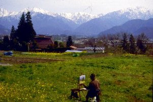 A painter draw North Alps